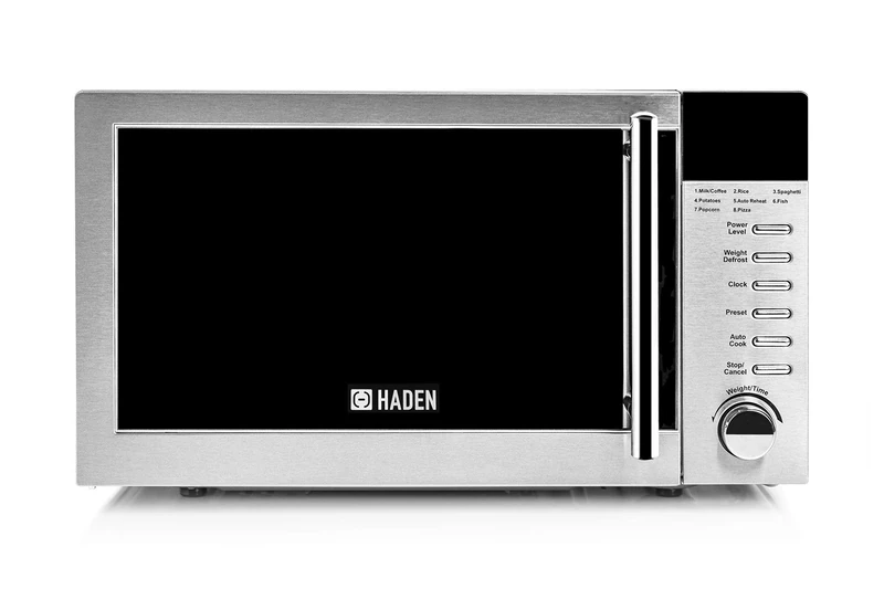 Haden 20L Digital Stainless Steel Microwave Oven - 800W, Compact Microwave, 5 Power Levels, Auto Defrost & Child Lock, Easy Clean Interior - 24.5cm Glass Turntable