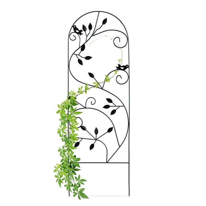 Relaxdays Bird Trellis, Metal Garden Lattice, Climbing Aid for Plants, 120 x 40 cm, Vine Design, Black