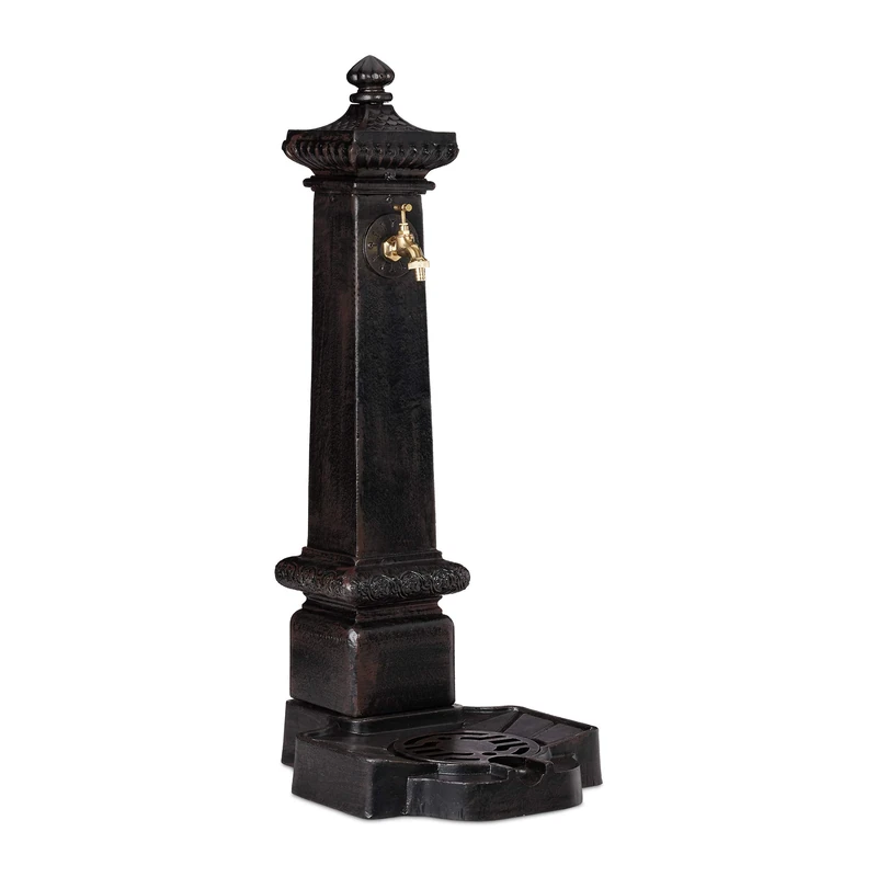Relaxdays Antique Look Column Water Fountain, 100 x 38 x 47 cm, Dark Brown