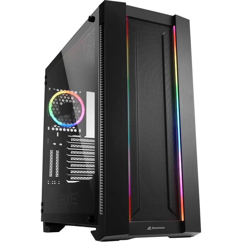 Sharkoon Elite Shark CA200G, Glass, PC Case, Argb, 8x RGB Control, Classic and Vertical Graphics Card Installation Black