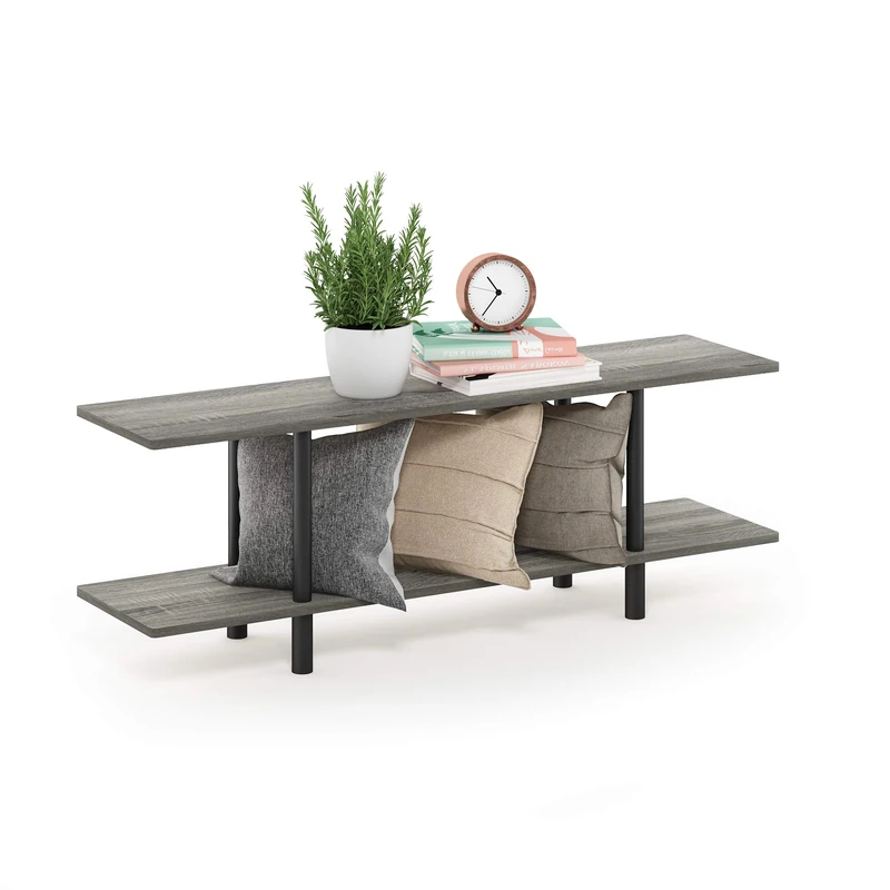 Furinno TURN-N-TUBE Storage Shelves, 4-Tier Book Shelf, Accent Display Shelf, Toolless Open Shelves, Round Tubes, for Organization and Storage, Living Room, Garage, Home Office, French Oak