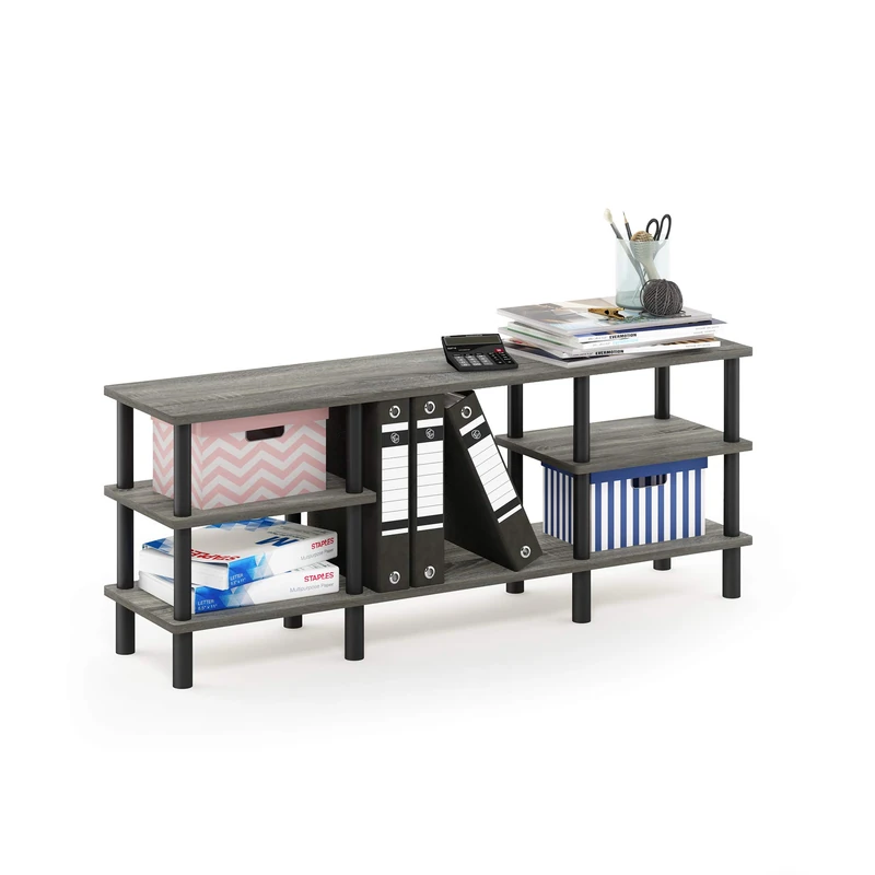 Furinno TURN-N-TUBE TV Stand, 3-Tier Multipurpose Wide Shelf Entertainment Center, TV Console for TV up to 55 Inch, for Living Room, Bedroom, French Oak