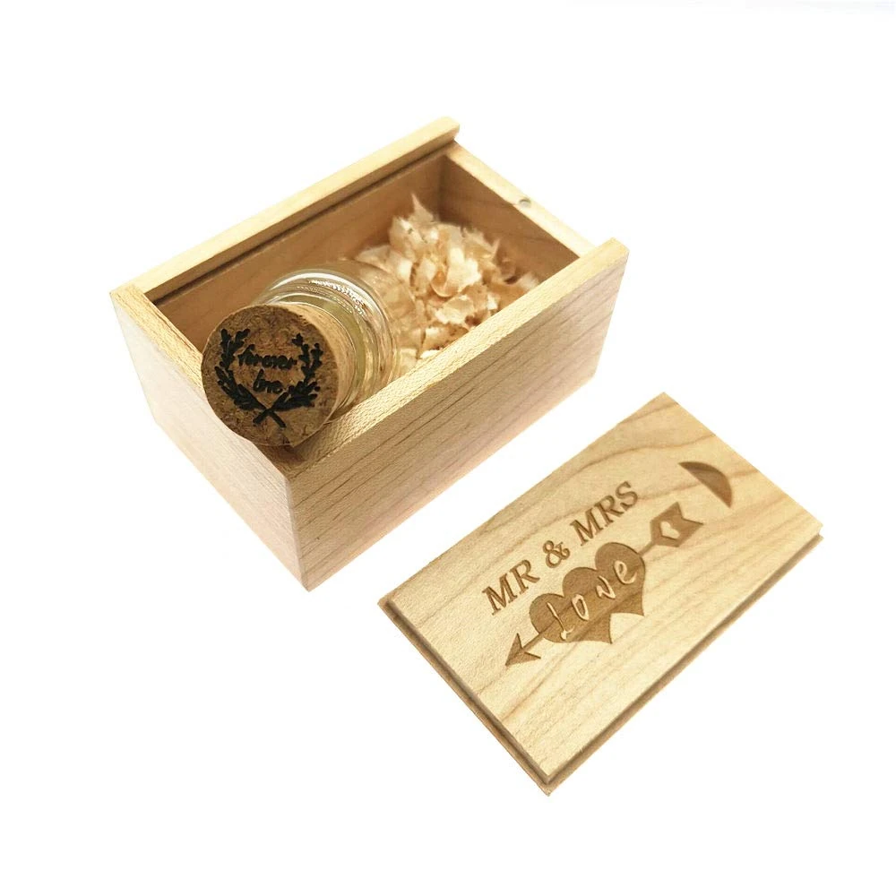 LXSINO 64GB USB 3.0 Flash Drive, Drift Bottle USB Stick, with "MR&MRS" Engraved Wood Box for Wedding, Couple, Parents