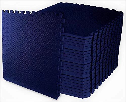 ComFy Mat Gym Flooring Mat, Foam Exercise Mats, Interlocking Puzzle EVA Floor Tiles, Non slip Rubber Cushion For Home Workout, Bonus Adhesives,24"X24"(60x60cm) Navy 20 TILES (80 Square Feet)