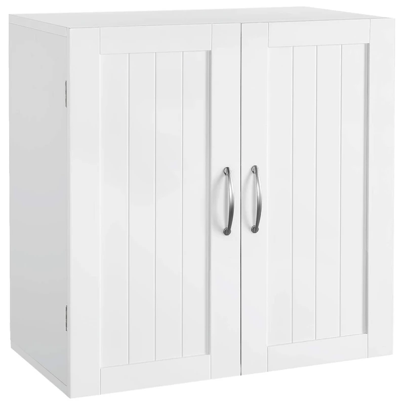 Yaheetech Wall Cabinet Kitchen Storage Cupboard Hanging Bathroom Wall Organiser Unit, Double Doors with Adjustable Shelf, 60x31x60cm, White