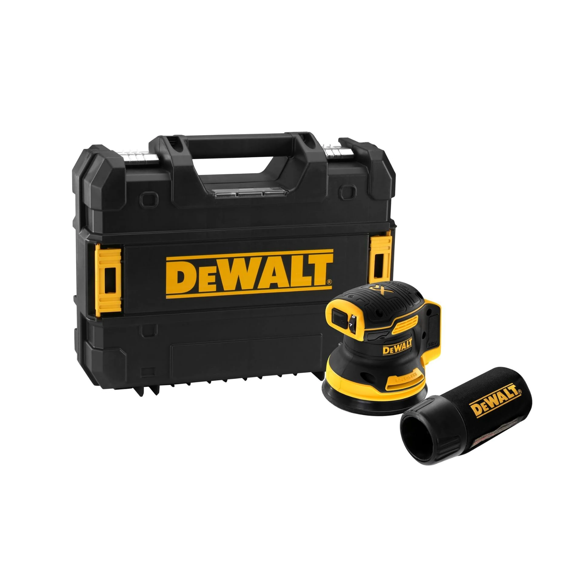 DEWALT 18V XR Brushless Random Orbital Sander - 125mm Pad, Variable Speed Dial, Ergonomic Grip, Hook & Loop System, Low Vibration, Dust Sealed Switch - Bare Unit (No Battery/Charger) - DCW210NT-XJ
