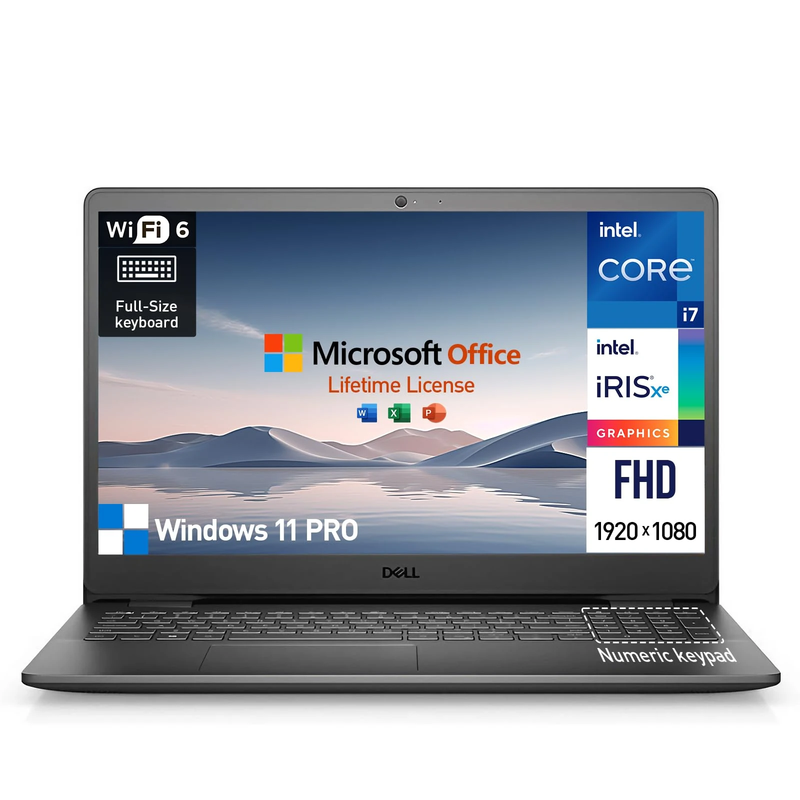 Dell Inspiron 15 3000 3520 Laptop Computer, 15.6 Inch FHD Business Laptop, Intel 10-Core i7, 32GB RAM, 2TB SSD, Windows 11 Pro Laptop, Lifetime Microsoft Office, 10-Key Number Pad, Webcam HDMI WiFi 6