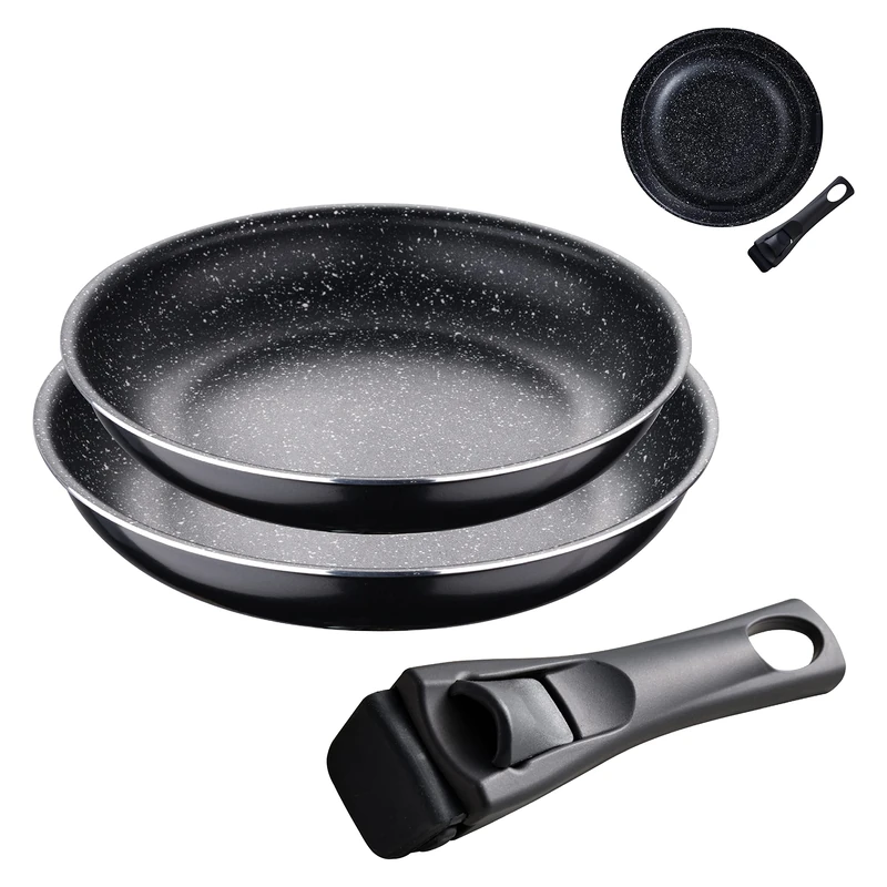 Bergner Click & Cook Set of 2 Pressed Aluminium Frying Pans 24 + 28 cm Diameter Suitable for Induction