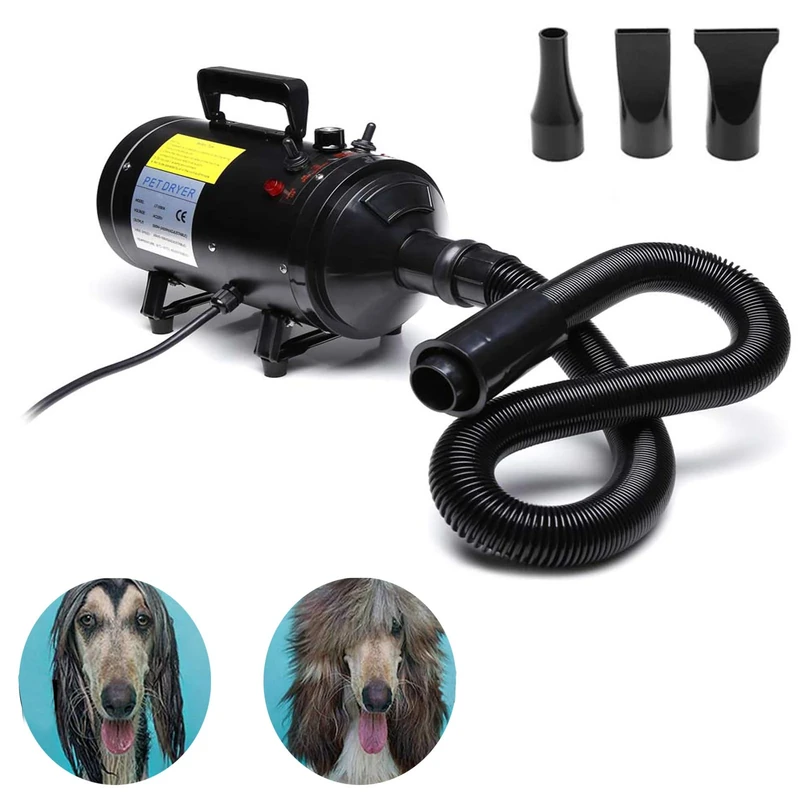 dicn Pet Dog Cat Grooming Hairdryers Professional 2800W Adjustable Wind Speed & Temperature Low Noise Extendable Hose 3 Nozzles Powerful Efficient Hair Fur Blower Dryer