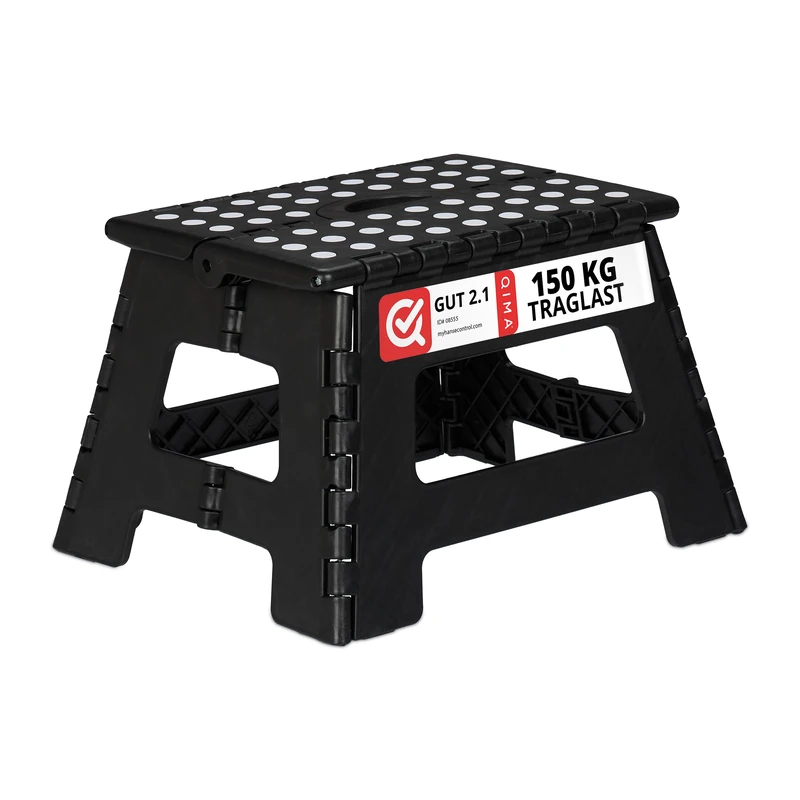 Relaxdays Folding Stool M, Portable, Step Stool, Kids’ Bathroom Stool for up to 120 kg, Plastic, 22 cm Tall, Black