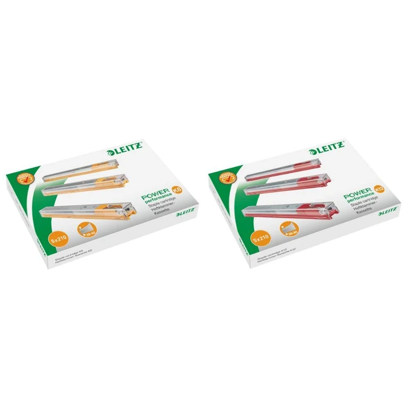 Leitz 55920000 K8 Power Performance Stapler Cartridge, 40 Sheet Capacity, Strong Steel, 1050 Staples, Length 8 mm & 55940000 K12 Stapler Cartridge, Strong Steel, Length 12 mm, 1050 Staples
