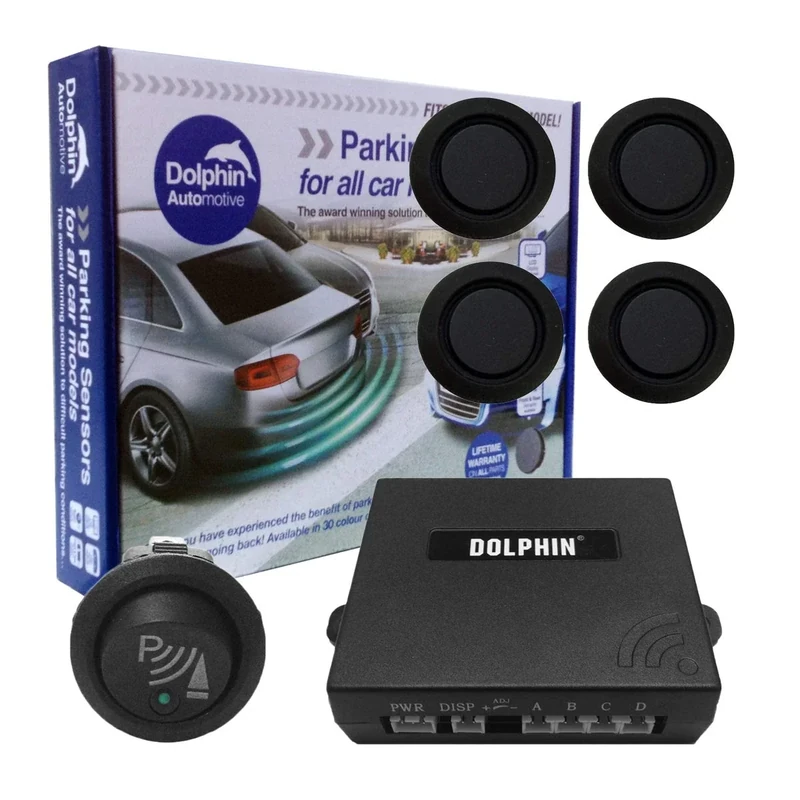 Dolphin DMS400F Micro Car Van Front Parking Sensors With Longer 6m Leads and Parking Switch in 9 Coloured Options UK (Matt Black)