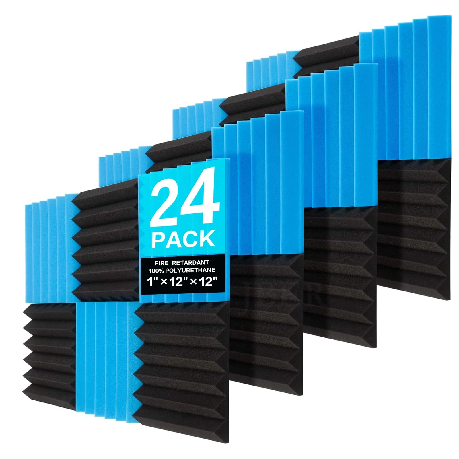 JBER 24 Pack Blue and Charcoal Acoustic Panels Studio Foam Wedges Fireproof Soundproof Padding Black Wall Panels 2" X 12" X 12"