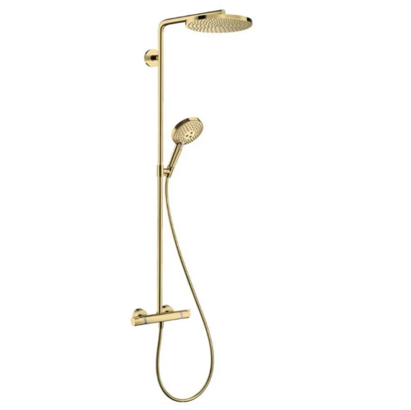Hansgrohe Raindance Select S Showerpipe 240 1Jet Powderrain With Thermostatic Shower Mixer, Polished Gold-Optic, 27633990