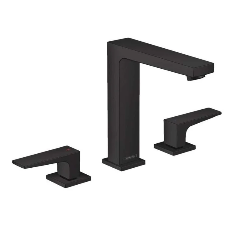 hansgrohe 32515670 Metropol 160 with Lever Handles and Push-Open Drain Fitting Matte Black 3-Hole Washbasin Tap