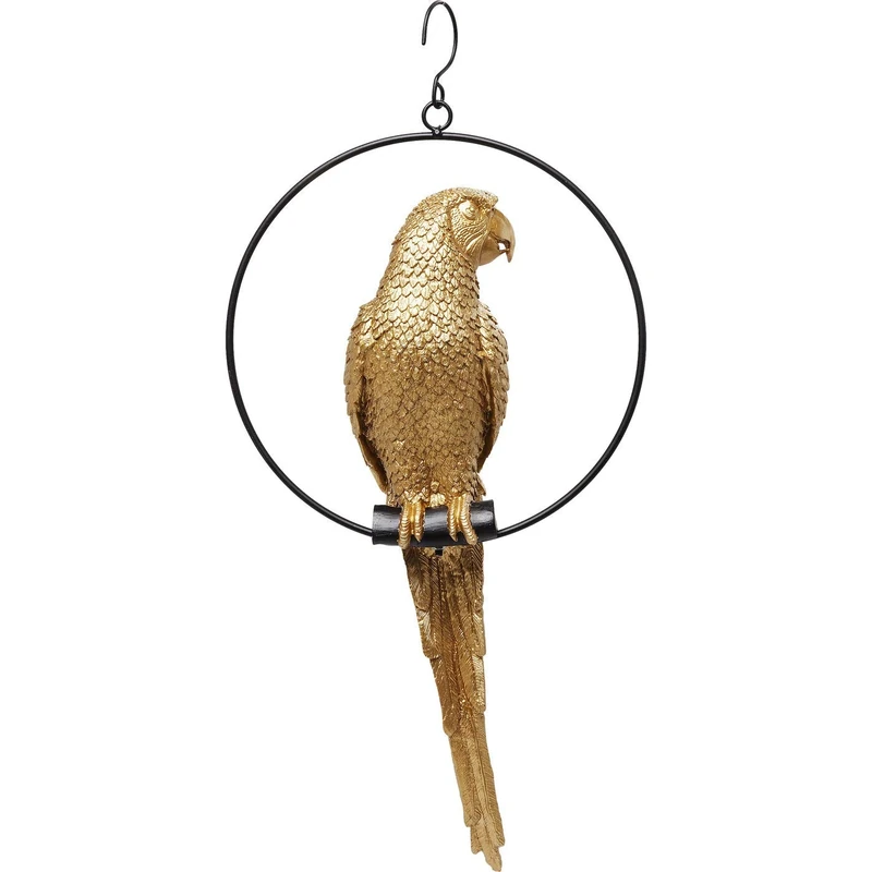 Kare Design Deco Object Swinging Parrot, Gold, Handmade Animal Gift Idea, Hanging Decoration, Room Decor, Decorative Home Accessories for Living Room, Hallway, 57x27x14 cm (H/W/D) - Image 1