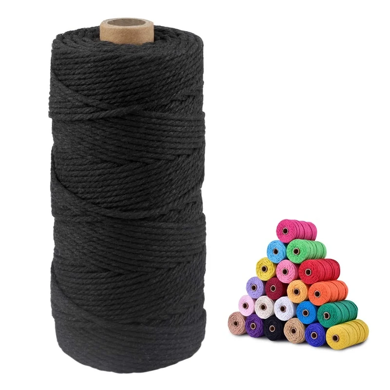 jijAcraft 3MM Macrame Cord, 100M Black Cotton String Twine for Crafts, Graden String Cotton Rope for DIY Crafts Wall Hanging Plant Hanger Knitting Bundling Wrapping