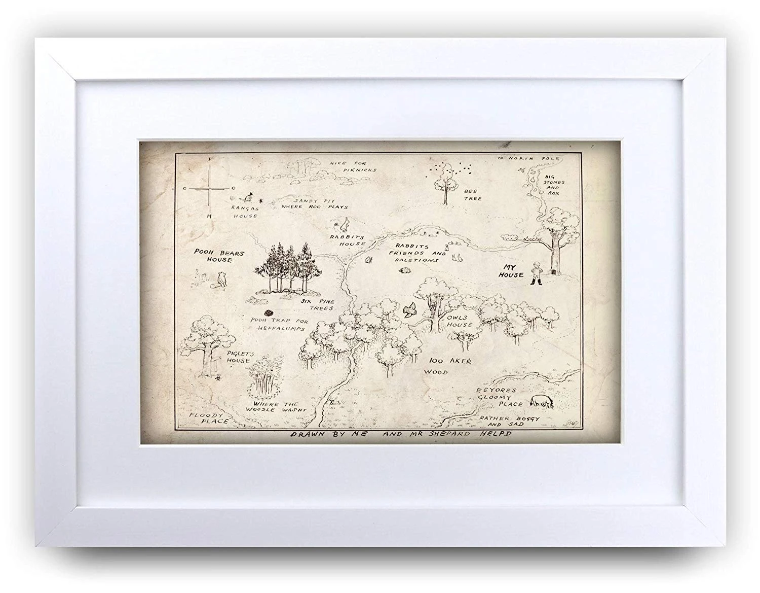 HWC Trading FR Winnie the Pooh Map A4 Framed Printed 100 Aker Wood Nursery Print Baby Shower Room Gifts New Born Bedroom Gift Print Photo Picture Frame Display