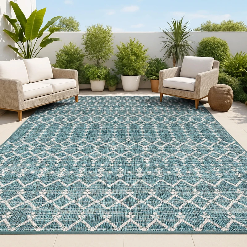 JONATHAN Y SMB108C-8 Ourika Moroccan Geometric Textured Weave Indoor Outdoor Area Rug, Bohemian, Scandinavian Easy Cleaning,Bedroom,Kitchen,Backyard,Patio,Non Shed, Teal/Gray, 240 cm X 300 cm