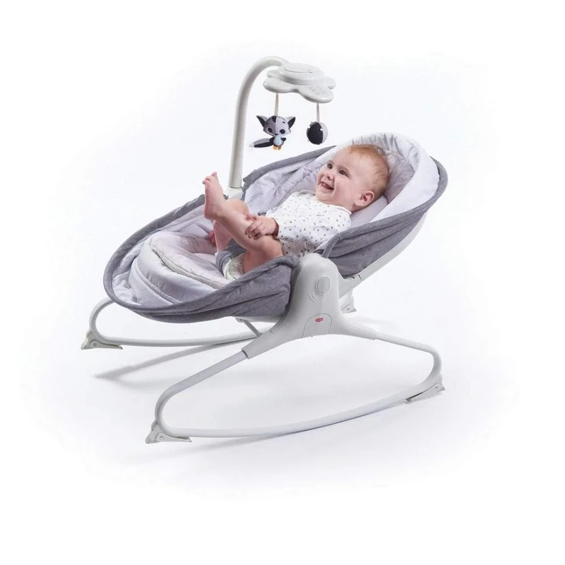 Tiny Love Rocker, 0+ Months, Up to 9 kg, Music & Lights, 3 Reclining Positions, Lightweight, Portable, Soft Vibrations, Adjustable Toy Arm, Magical Tales, Redesign Grey