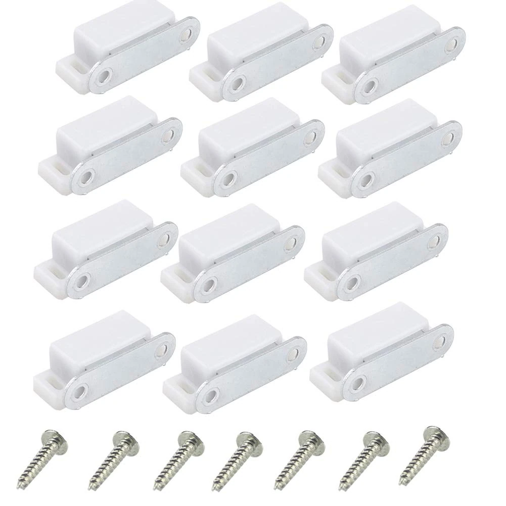 Door Catch,Cupboard Magnetic Door Catch for Cabinet 12PCS +52 Pcs Screws Kit Heavy Duty Magnet Catches Kitchen Latch Small Home Furniture Wardrobe White