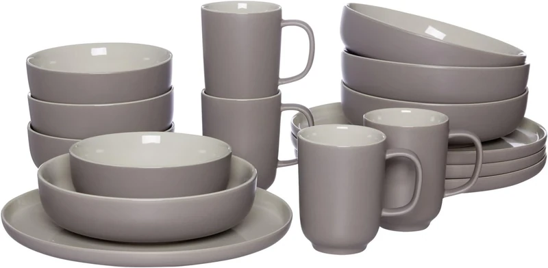 Ritzenhoff & Breker Jasper Dinner Service 16-Piece Taupe Stoneware Plates Bowls and Cups for 4 People