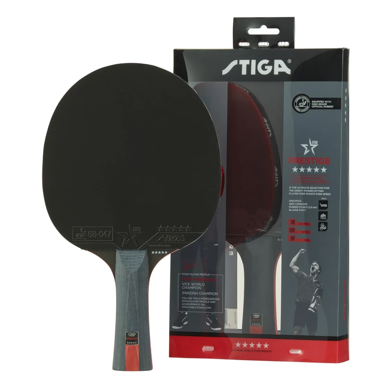 STIGA Prestige 5-Star Table Tennis Racket – Professional High-Speed Ping Pong Paddle with ITTF-Approved Rubber, 2.0mm Sponge, and WRB Technology – Comfortable Grip, Black / Red