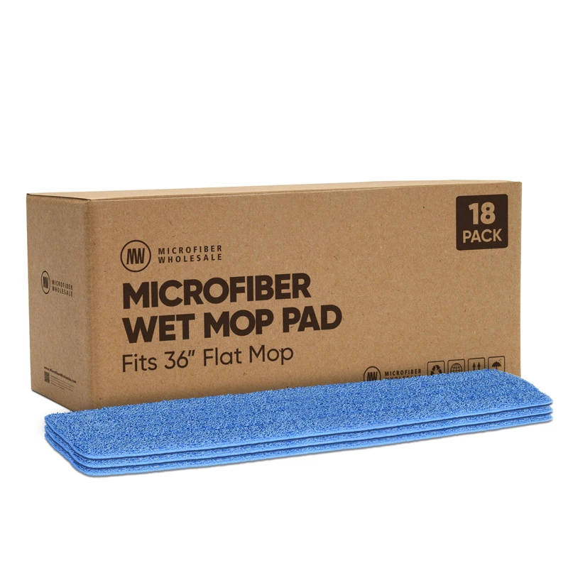 Microfiber Wholesale 36 inch Microfiber Mop Pads - Machine Washable, Reusable, Refills & Replacement Wet Mop Heads Compatible with Any Microfiber Flat Mop System (18 Pack)
