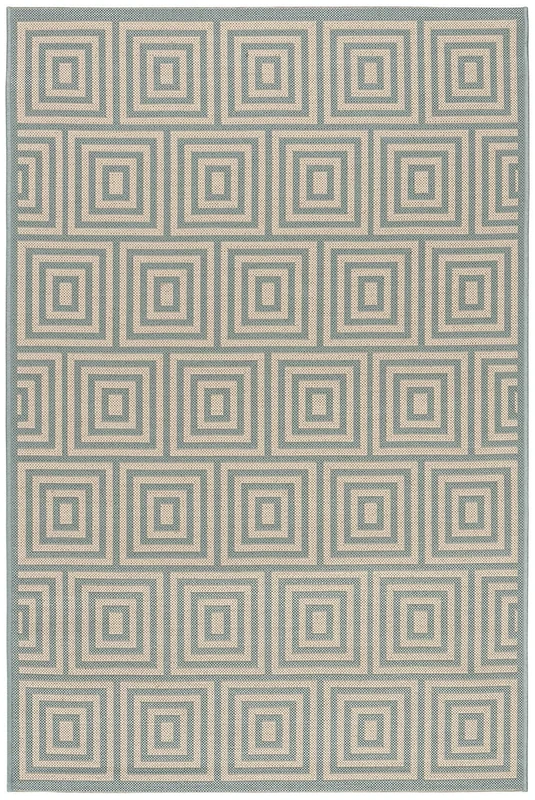 Safavieh Geometric Indoor/Outdoor Woven Rectangle Area Rug, Beachhouse Collection, BHS173, in Cream / Aqua, 79 X 152 cm for Garden, Patio or Any Outdoor Space