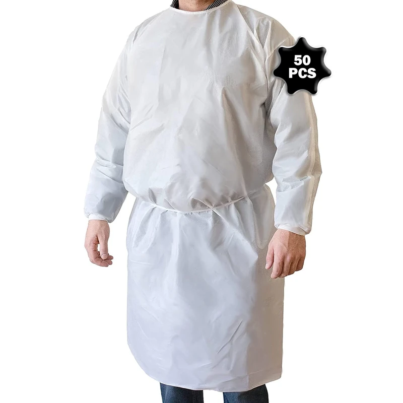 Primacare CSIG-1702 Disposable Hospital Gown, Universal Size Isolation Gown with Knitted Cuff, Pack of 50 - Image 1