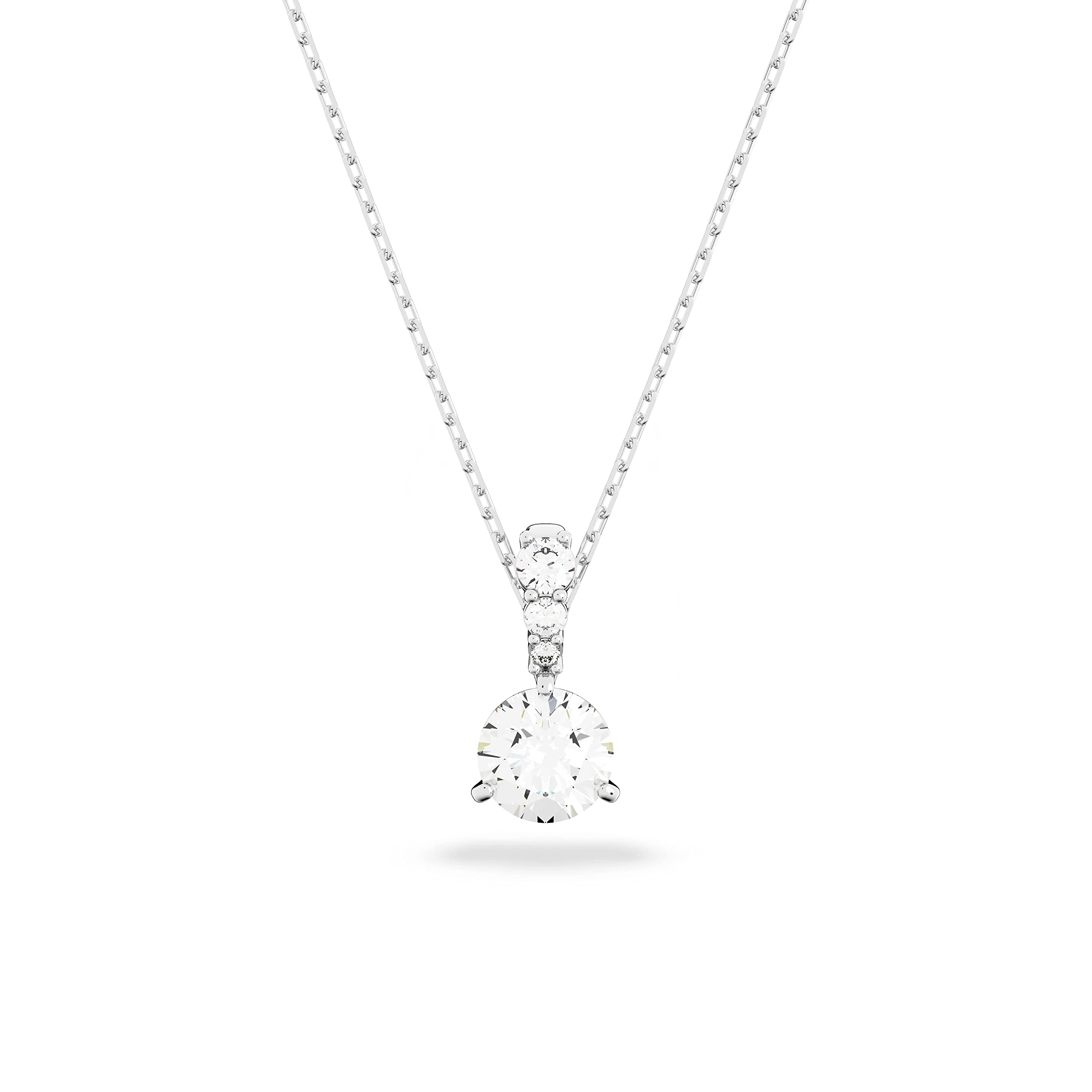 Swarovski Solitaire pendant, Round cut, White, Rhodium plated