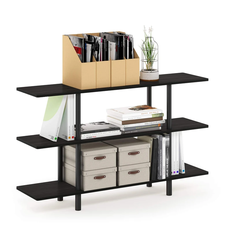Furinno TURN-N-TUBE Storage Shelves, 3-Tier Book Shelf, Accent Display Shelf, Toolless Open Shelves, Round Tubes, for Organization and Storage, Living Room, Garage, Home Office, Espresso