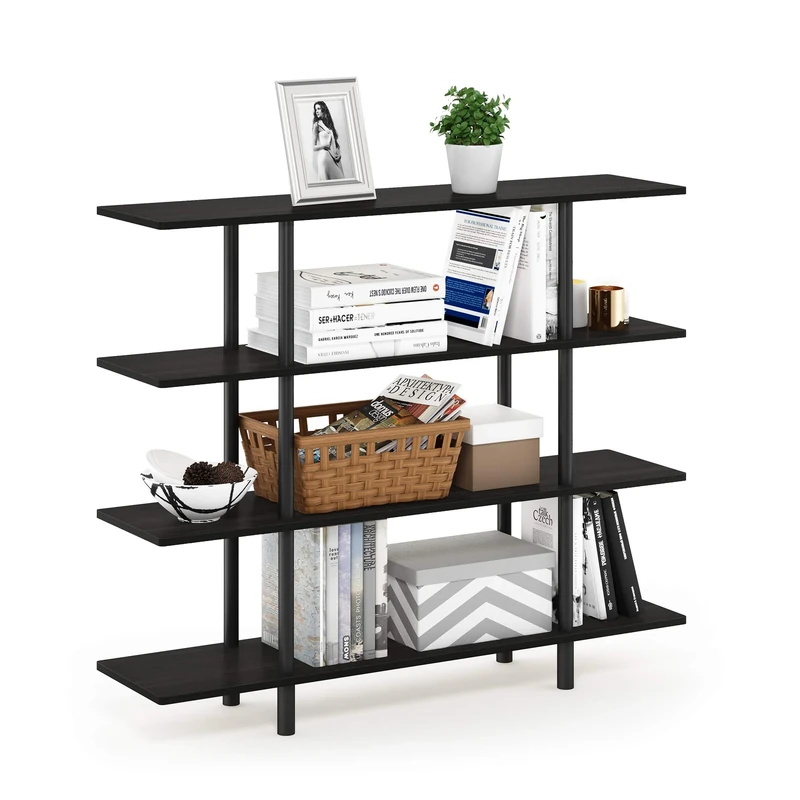 Furinno TURN-N-TUBE Storage Shelves, 4-Tier Book Shelf, Accent Display Shelf, Toolless Open Shelves, Round Tubes, for Organization and Storage, Living Room, Garage, Home Office, Espresso