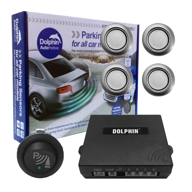Dolphin Automotive DMS400F Micro Car Van Front Parking Sensors With Longer 6m Leads and Parking Switch in 9 Coloured Options UK (Silver)