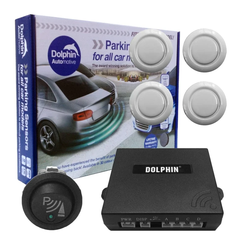 Dolphin Automotive DMS400F Micro Car Van Front Parking Sensors With Longer 6m Leads and Parking Switch in 9 Coloured Options UK (White)