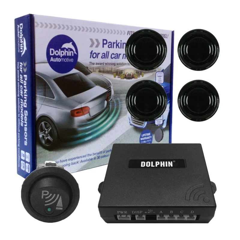Dolphin Automotive DMS400F Micro Car Van Front Parking Sensors With Longer 6m Leads and Parking Switch in 9 Coloured Options UK (Gloss Black)
