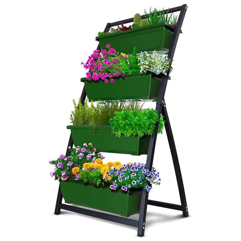 4-Ft Raised Garden Bed - Vertical Garden Freestanding Elevated Planters 4 Container Boxes - Good for Patio Balcony Indoor Outdoor - Cascading Water Drainage (1-Pack Fernie/Forest Green)