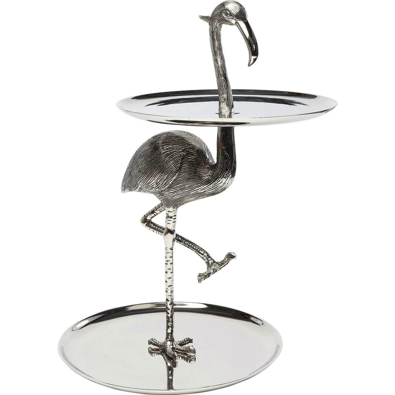 Kare Design Etagere Flamingo, Silver, Handmade, Decoration, Animal Motive, Cake Stand, Etagere for Kitchen, Dining Table, Desk, Dressing Table, 53x38x43 cm (H/W/D)
