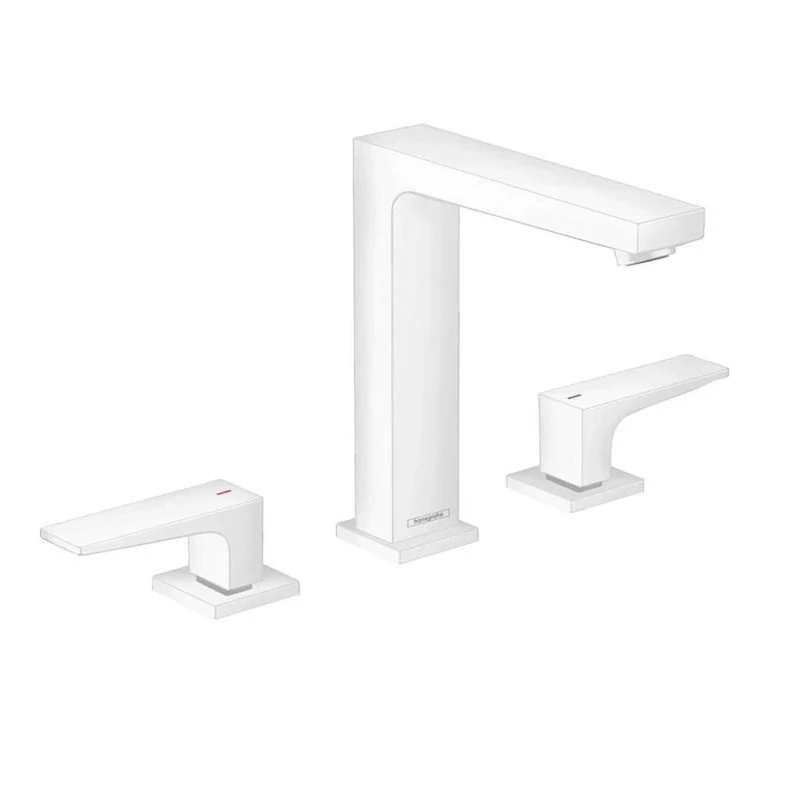 hansgrohe 32515700 Metropol 160 with Lever Handles and Push-Open Drain Fitting Matt White 3-Hole Washbasin Tap
