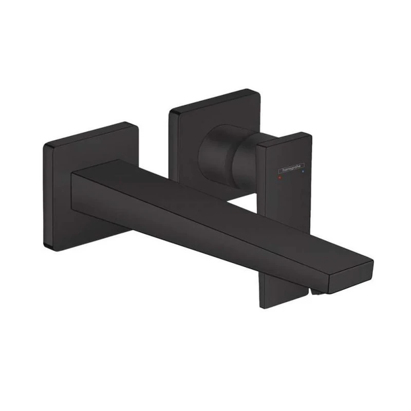 hansgrohe Metropol - Bathroom tap Concealed for Wall mounting with Waste Set, with spout, Bathroom Sink tap with spout Length 22,5 cm, Basin Mixer tap Water-Saving (EcoSmart), matt Black, 32526670
