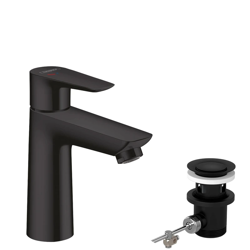 hansgrohe 71713670 Talis E 110 CoolStart Single-Lever Washbasin Mixer Tap with Pop-Up Waste Fitting Matte Black, spout Height 110 mm