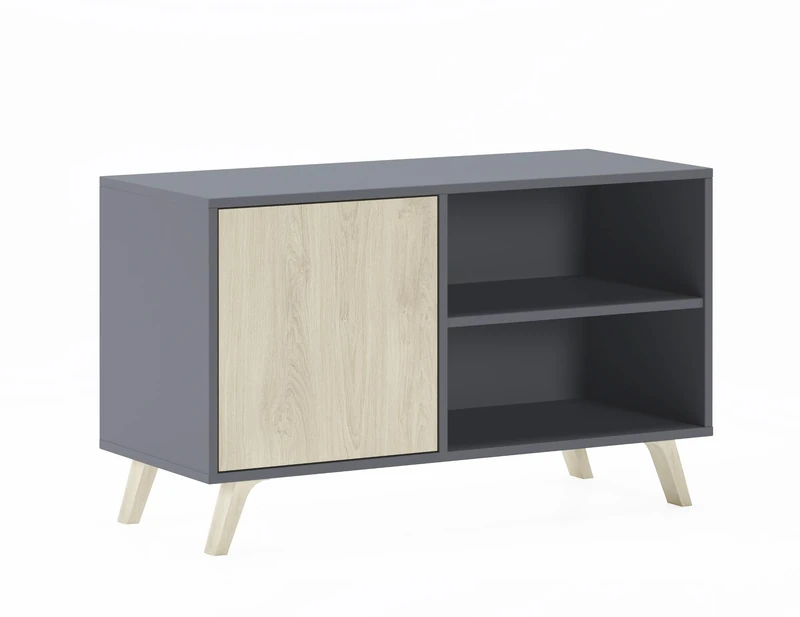 Skraut Home - TV furniture 100 with door, living room furniture, Model Wind, colour Anthracite Grey and Puccini, 95x40x57