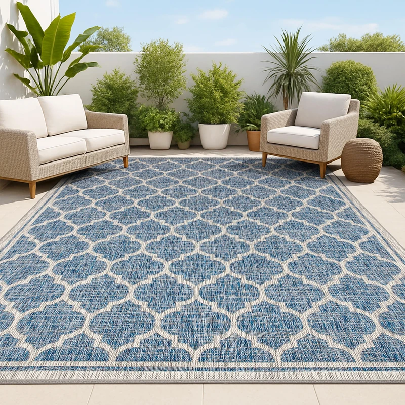 JONATHAN Y SMB109D-5 Trebol Moroccan Trellis Textured Weave Indoor Outdoor Area Rug, Modern, Coastal, Bohemian Easy Cleaning,Bedroom,Kitchen,Backyard,Patio,Non Shedding, Navy/Gray, 150 cm X 240 cm