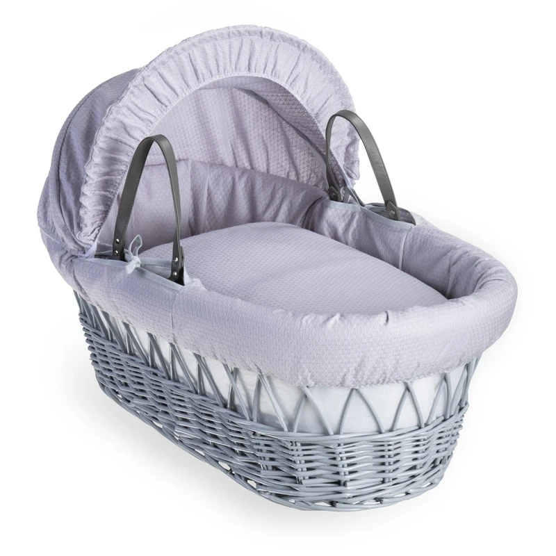 Clair de Lune Cotton Dream Grey Wicker Moses Basket - 68 x 30 cm (Grey)