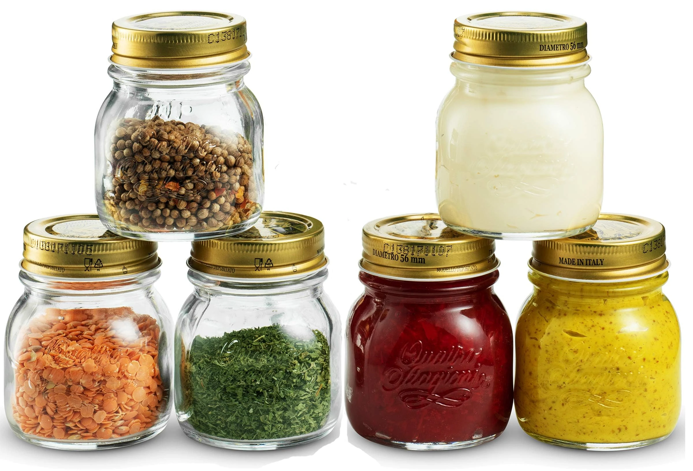 Bormioli Rocco Quattro Stagioni Small Glass Mason Jars 5 Ounce Mini Jars (6-Pack) with Metal Airtight Lid, for Jam, Jelly, Baby Food, Crafts, Spices, Dry Food Storage, Wedding Favors, Decorating Jar