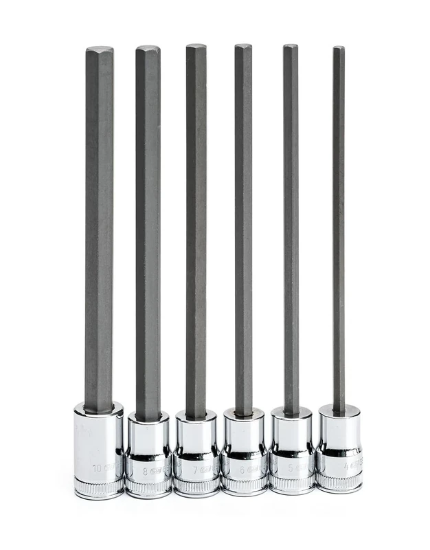 GearWrench 82554 Drive Long Length Hex Bit Metric Socket Set, 3/8", 6 Piece