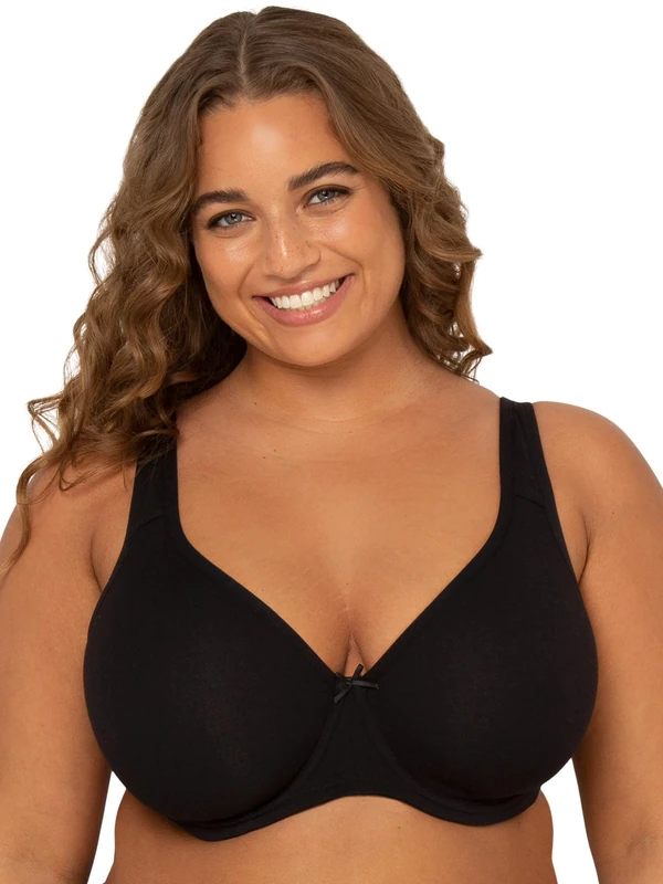 Fruit of the Loom Women's Plus-Size Cotton Unlined Underwire Bra Full Coverage, Opaque, Black Hue, E
