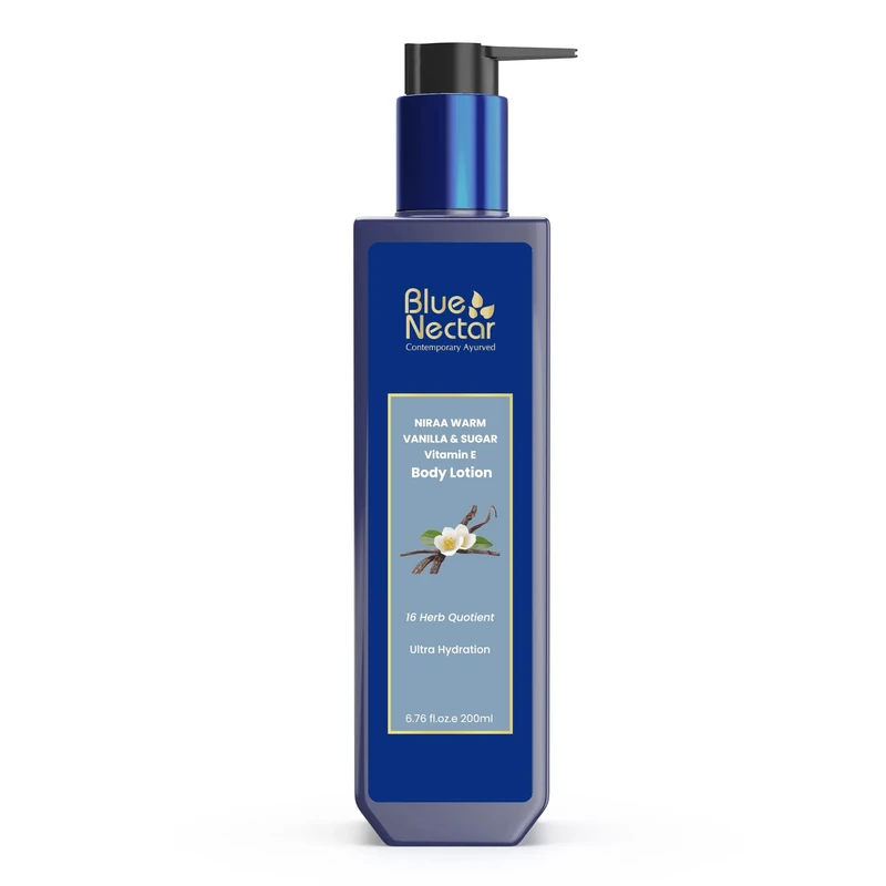 Blue Nectar Shea & Cocoa Butter Vanilla Body Lotion Women & Men | Warm Vanilla & Sugar Body Moisturiser for Ultra Hydration with Vitamin E (12 Herbs 200 ml)