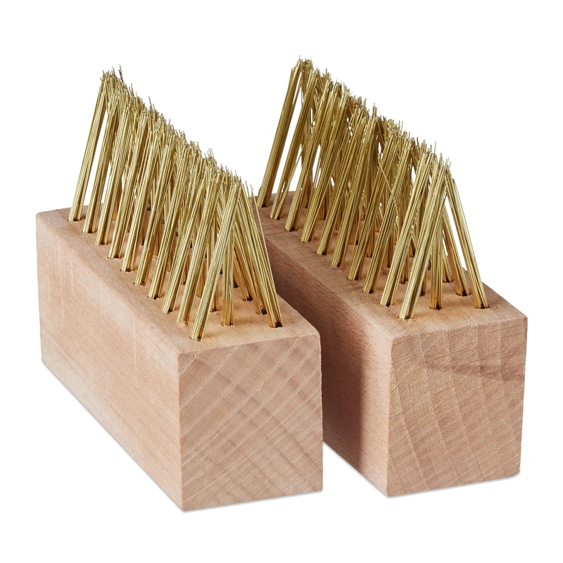 Relaxdays Joint Brush Set of 2, Wire Brushes, Replacement Heads, Weeding, Moss Removal, Wall, Natural/Brass-Plated