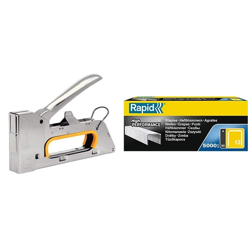 Rapid Staple Gun for Upholstery Jobs, Full Metal Construction, Pro, R23, 20510450 - Chrome &High Performance Staples, No.13, Leg Length 6 mm,, 11830700 - 5000 Pieces - Silver